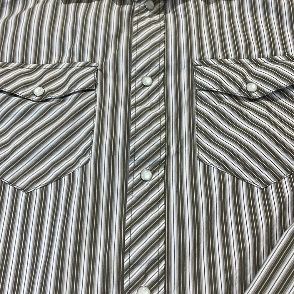 BANANA REPUBLIC SIZE XL SLIM FIT Men's Striped Gray Western Shirt